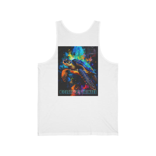 Colorful Sea Turtle Unisex Jersey Tank - Graphic Tee, Beachwear, Summer Top, Eco-Friendly, Casual Outfit