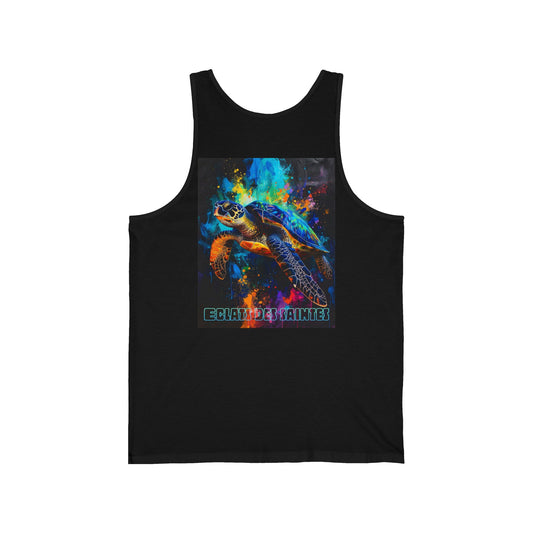 Colorful Sea Turtle Unisex Jersey Tank - Graphic Tee, Beachwear, Summer Top, Eco-Friendly, Casual Outfit