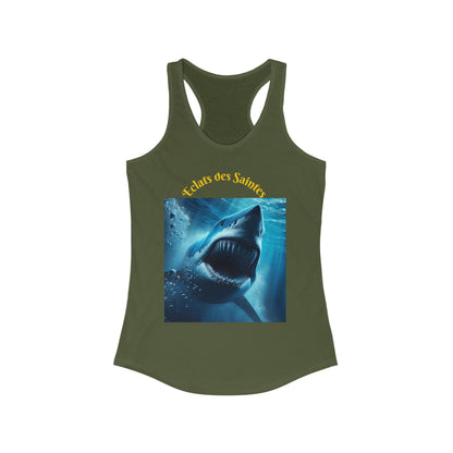 Shark Graphic Racerback Tank Top, Summer Swim Top, Beachwear, Cute Workout Shirt, Shark Enthusiast Gift, Ocean Lover Tee