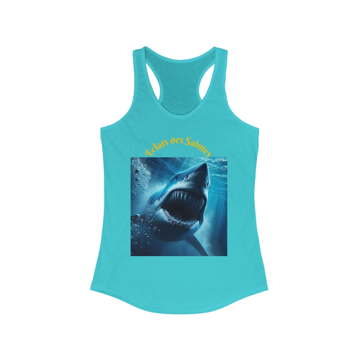 Shark Graphic Racerback Tank Top, Summer Swim Top, Beachwear, Cute Workout Shirt, Shark Enthusiast Gift, Ocean Lover Tee