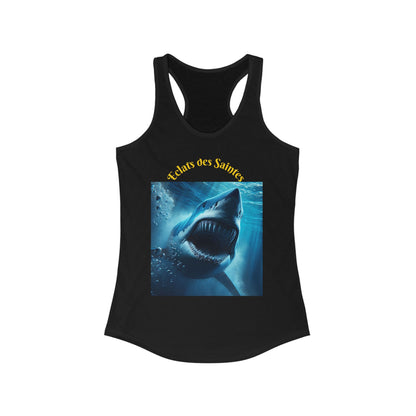 Shark Graphic Racerback Tank Top, Summer Swim Top, Beachwear, Cute Workout Shirt, Shark Enthusiast Gift, Ocean Lover Tee