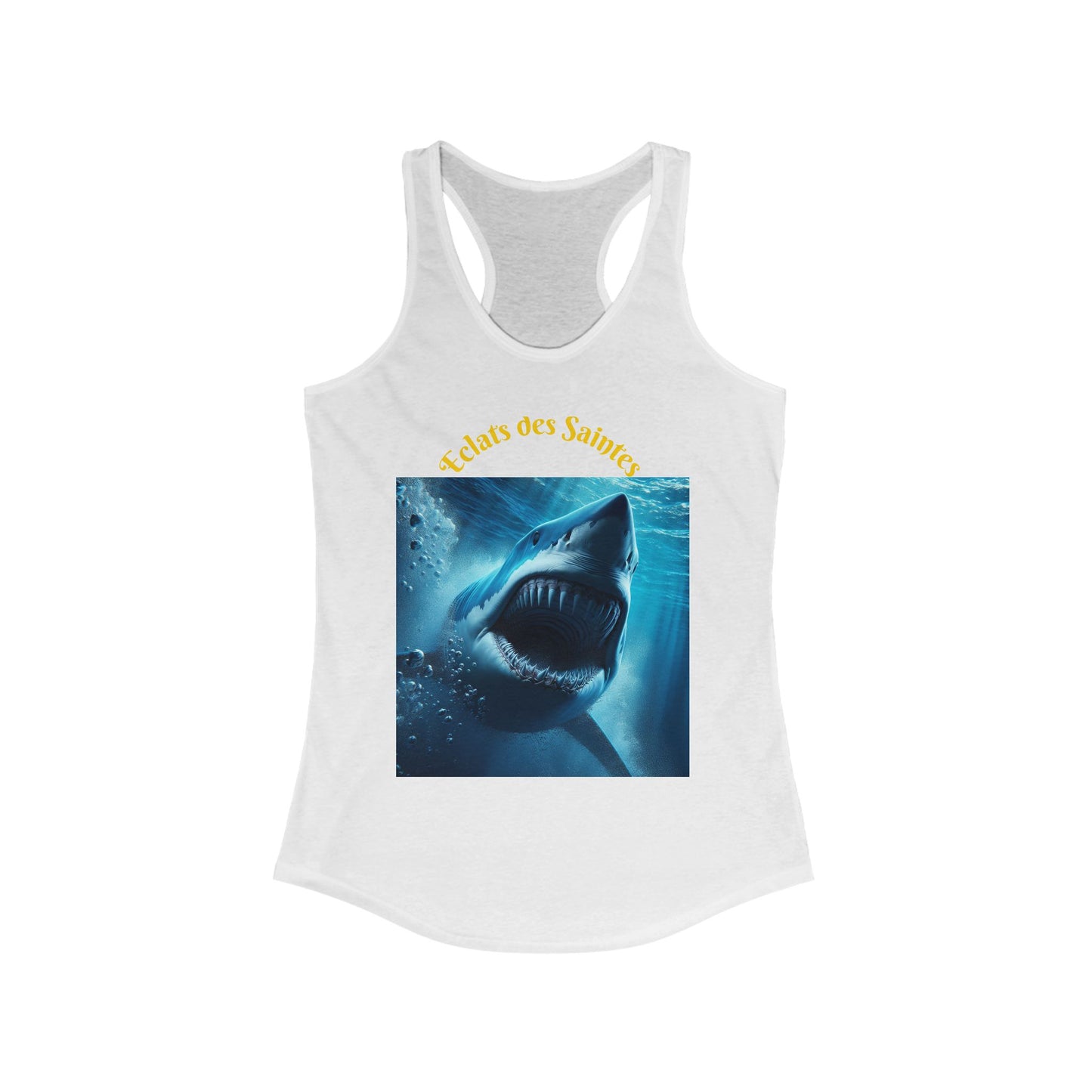 Shark Graphic Racerback Tank Top, Summer Swim Top, Beachwear, Cute Workout Shirt, Shark Enthusiast Gift, Ocean Lover Tee