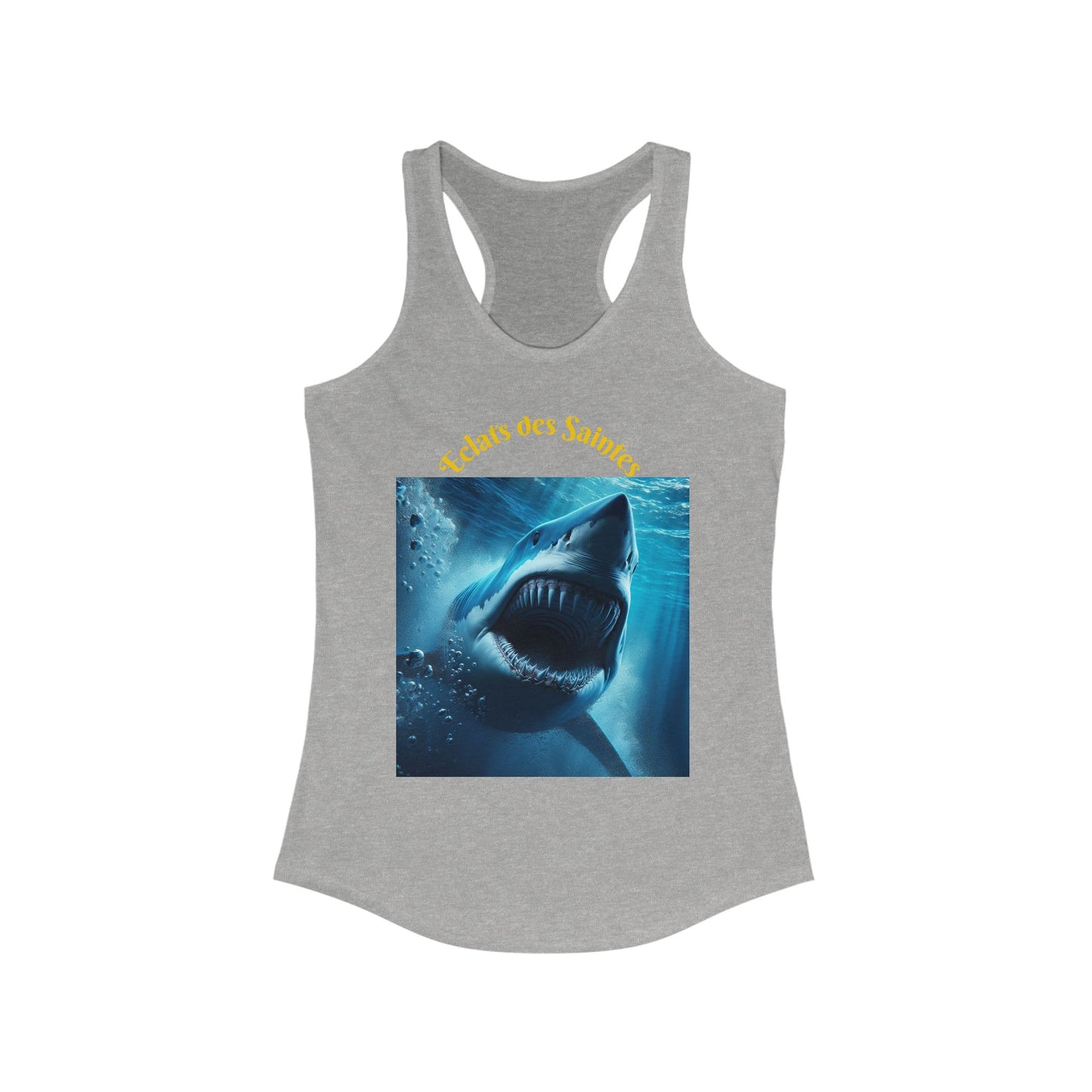 Shark Graphic Racerback Tank Top, Summer Swim Top, Beachwear, Cute Workout Shirt, Shark Enthusiast Gift, Ocean Lover Tee