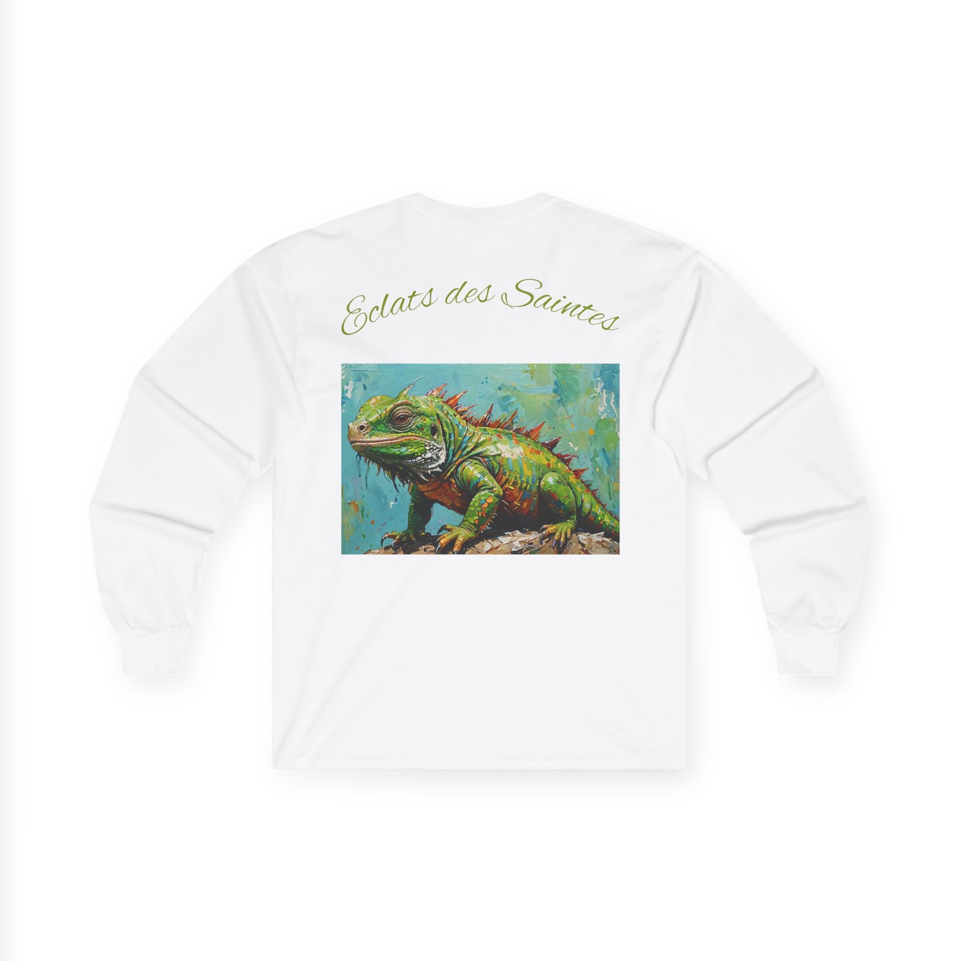 iguana shirt, wildlife apparel, unisex long sleeve tee, eco-friendly t-shirt, nature lover gift, iguana art clothing, animal print shirt, sustainable fashion, unique nature tee
