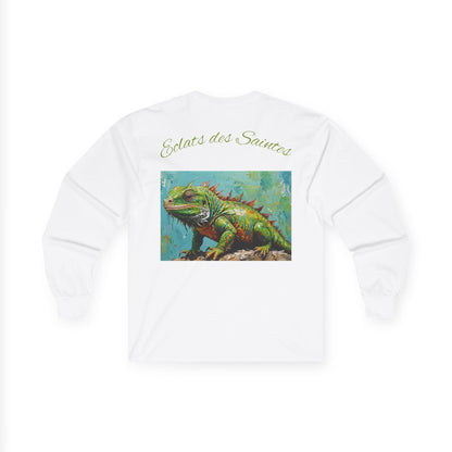 iguana shirt, wildlife apparel, unisex long sleeve tee, eco-friendly t-shirt, nature lover gift, iguana art clothing, animal print shirt, sustainable fashion, unique nature tee
